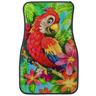 bright colorful parrot car floor mat