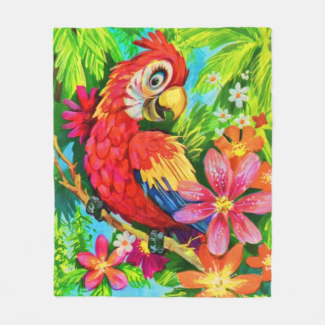 bright colorful parrot fleece blanket (Front)