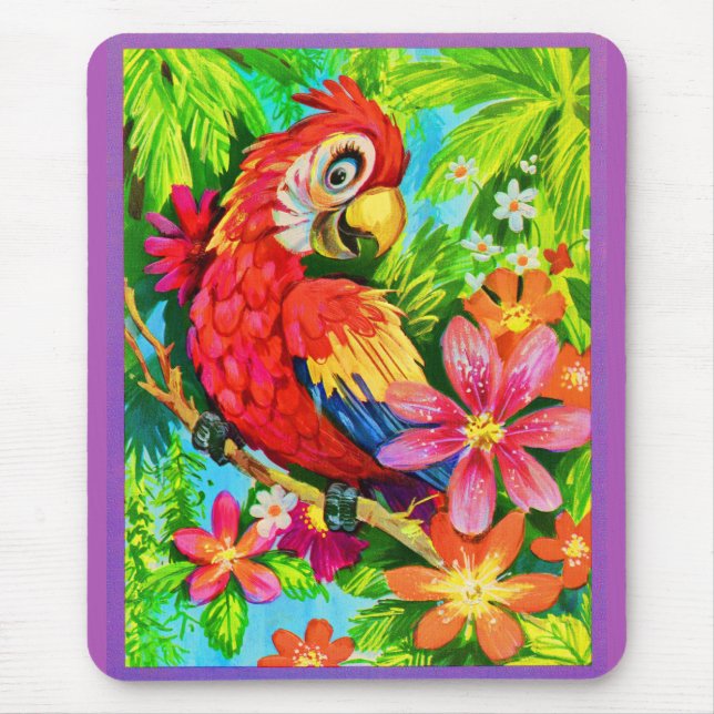 bright colorful parrot mouse pad (Front)