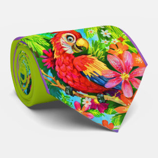 bright colorful parrot print neck tie