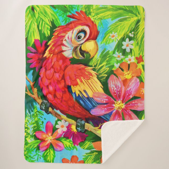 bright colorful parrot sherpa blanket (Front)