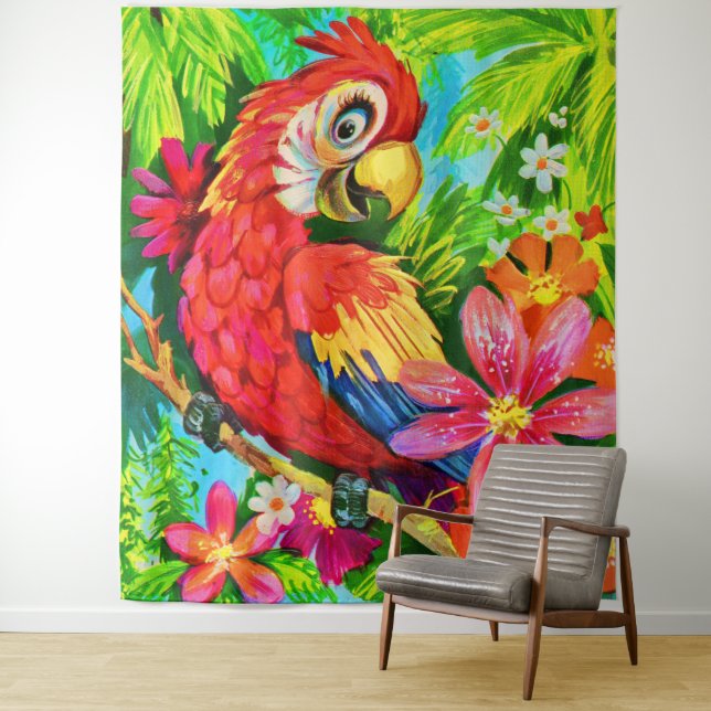 bright colorful parrot tapestry (In Situ)