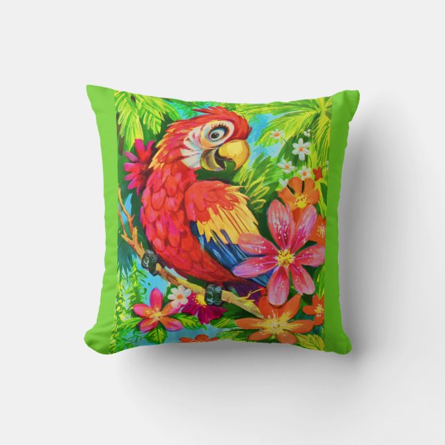 bright colorful parrot throw pillow (Front)