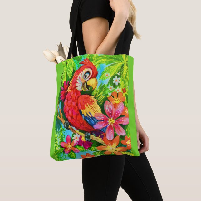 bright colorful parrot tote bag (Close Up)