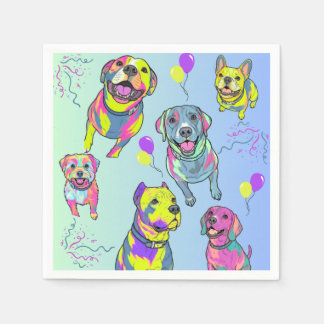 Bright Colorful Party Dogs Cocktail Napkins
