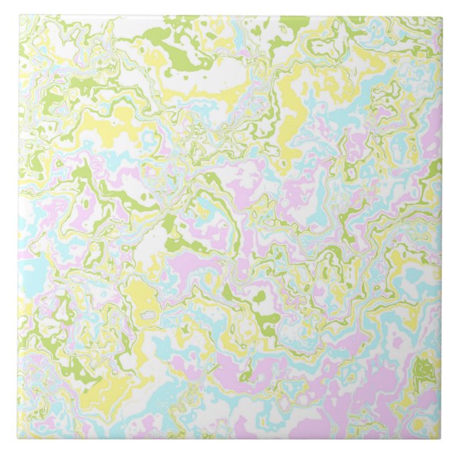 Bright Colorful Pastel Trippy Retro Boho Marble Ceramic Tile (Front)