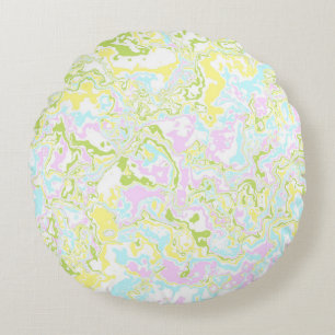 Bright Colorful Pastel Trippy Retro Boho Marble Round Pillow