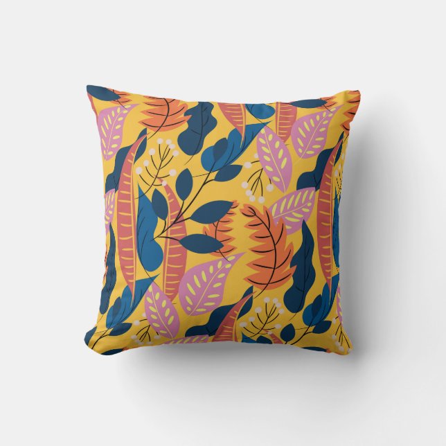 Bright colorful pattern with tropical leaves,berri throw pillow (Front)