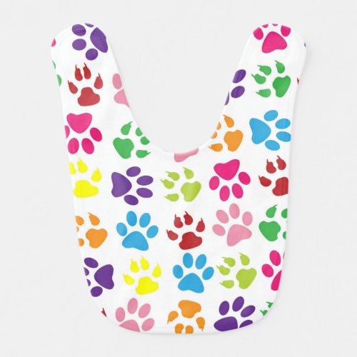 Bright Colorful Paw Prints Pattern Baby Bib