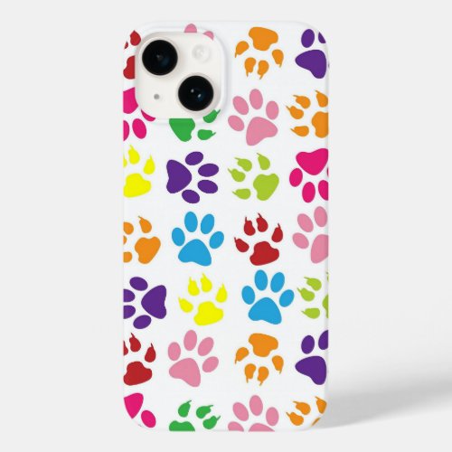 Bright Colorful Paw Prints Pattern Case_Mate iPhone 14 Case