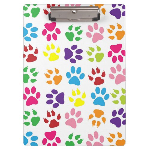 Bright Colorful Paw Prints Pattern Clipboard