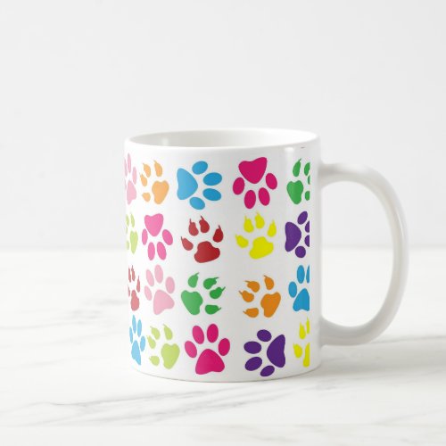 Bright Colorful Paw Prints Pattern Coffee Mug