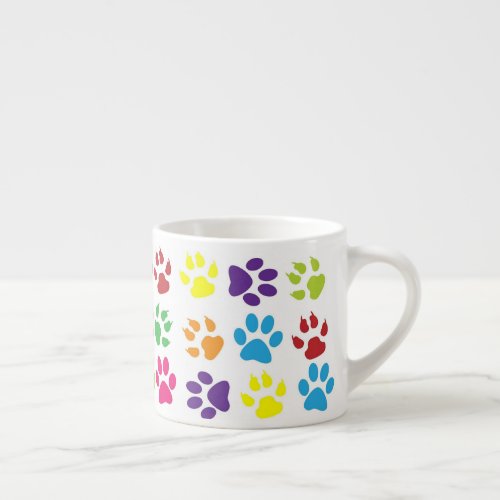 Bright Colorful Paw Prints Pattern Espresso Cup