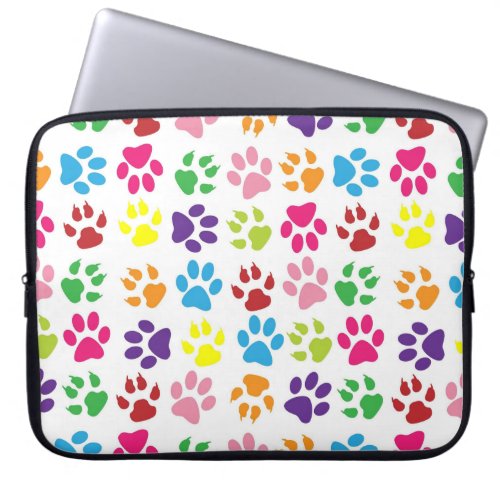 Bright Colorful Paw Prints Pattern Laptop Sleeve