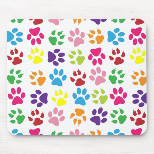 Bright Colorful Paw Prints Pattern Mouse Pad