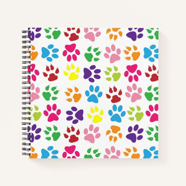 Bright Colorful Paw Prints Pattern Notebook (Front)