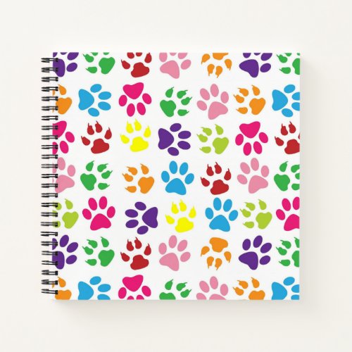 Bright Colorful Paw Prints Pattern Notebook