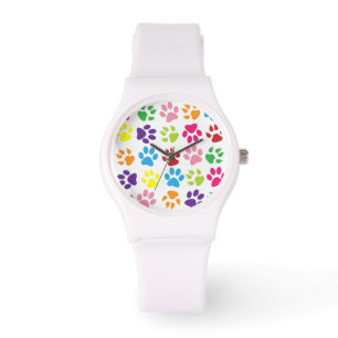 Bright Colorful Paw Prints Pattern Watch