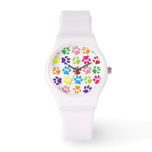 Bright Colorful Paw Prints Pattern Watch