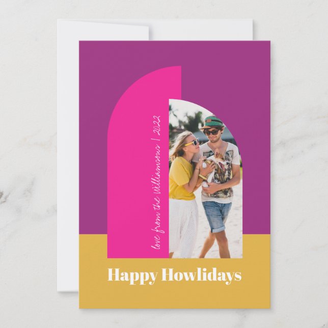 Bright Colorful Pink Christmas Family Photo Arch Holiday Card (Front)