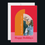 Bright Colorful Pink Christmas Family Photo Arch Holiday Card<br><div class="desc">Can be fully customized to suit your needs. Colors and fonts can be changed to match your theme. © Gorjo Designs. Made for you via the Zazzle platform. // Note: photo used is a placeholder image only. You will need to replace with your own photo before ordering/printing. If you need...</div>