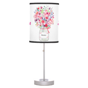Bright Colorful Pink Floral Bouquet Nursery Decor Table Lamp