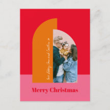 Bright Colorful Pink Merry Christmas Family Photo