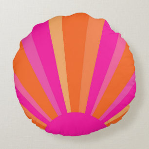 Bright Colorful Pink, Orange and Yellow Sun Rays Round Pillow