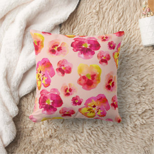 Bright Colorful Pink Pansy Design Throw Cushion