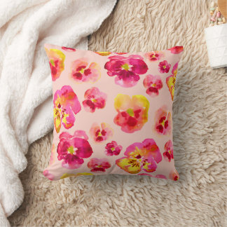 Bright Colorful Pink Pansy Design Throw Cushion