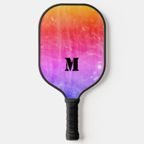 Bright Colorful Pink Red Rainbow Monogram Initial Pickleball Paddle