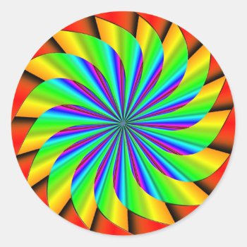 Bright Colorful Pinwheel Fractal Classic Round Sticker by StuffOrSomething at Zazzle
