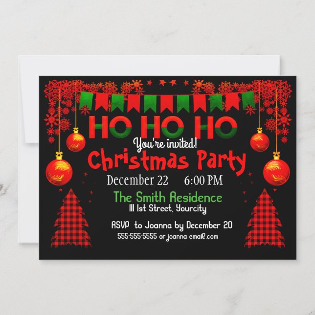 Bright Colorful Plaid & Baubles Christmas Custom Invitation (Front)