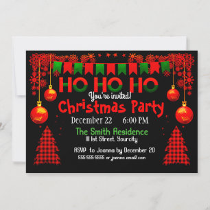 Bright Colorful Plaid & Baubles Christmas Custom Invitation