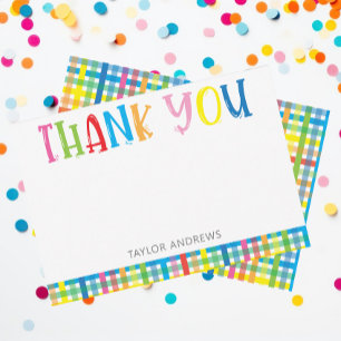 Bright Colorful Plaid Personalized Thank You Notes