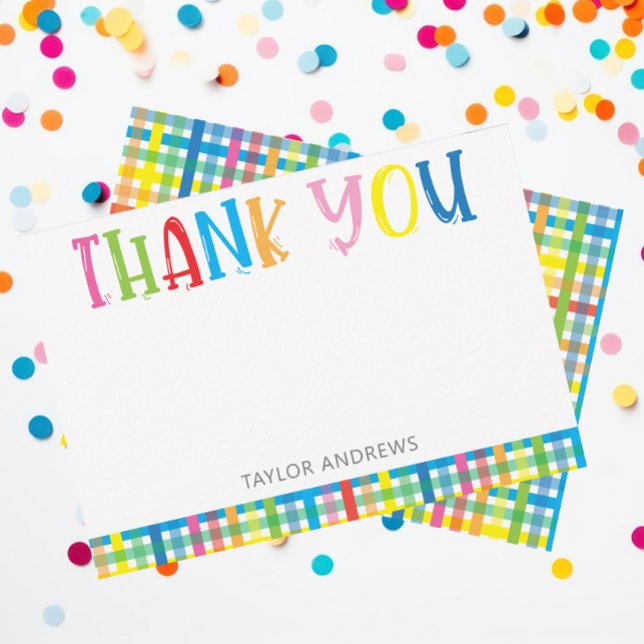 Bright Colorful Plaid Personalized Thank You Notes (Creator Uploaded)