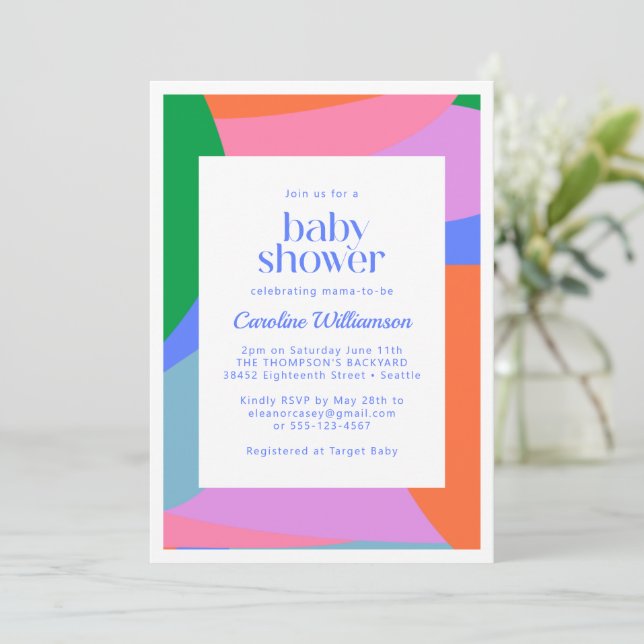 Bright Colorful Playful Abstract Art Baby Shower Invitation (Standing Front)
