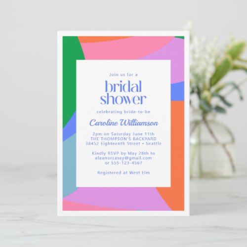 Bright Colorful Playful Abstract Art Bridal Shower Invitation