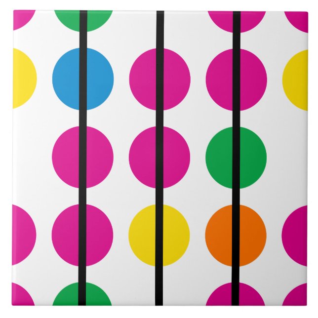 Bright Colorful Polka Dot Stripe Pattern Ceramic Tile (Front)
