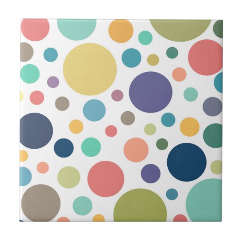 Bright Colorful Polka Dots Ceramic Tile