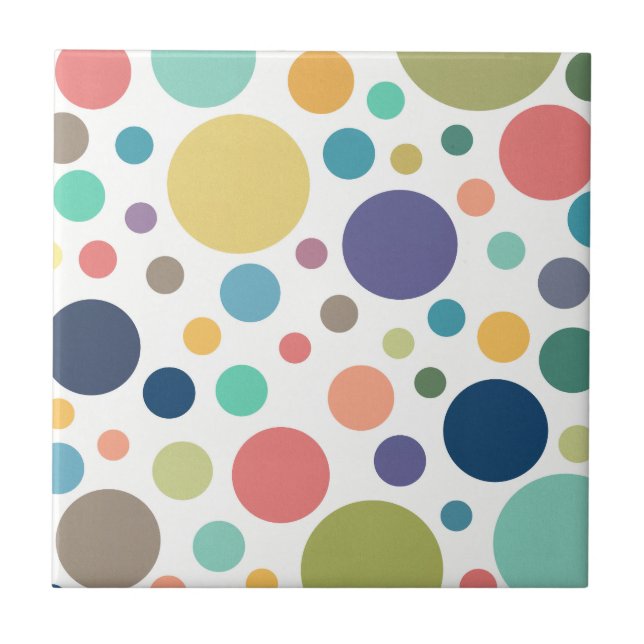 Bright Colorful Polka Dots Ceramic Tile (Front)
