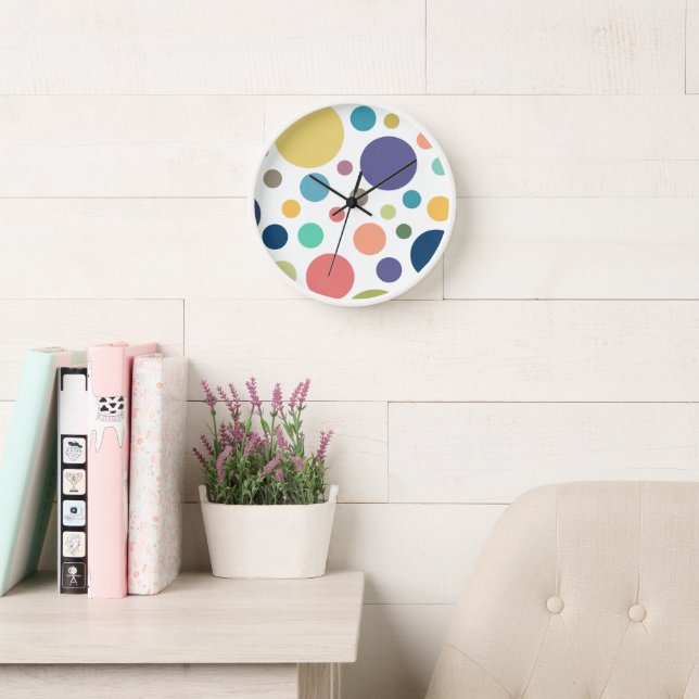 Bright Colorful Polka Dots Clock (Reading Room)