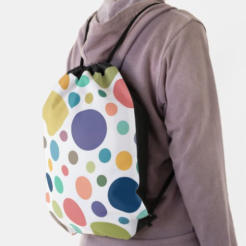 Bright Colorful Polka Dots Drawstring Bag