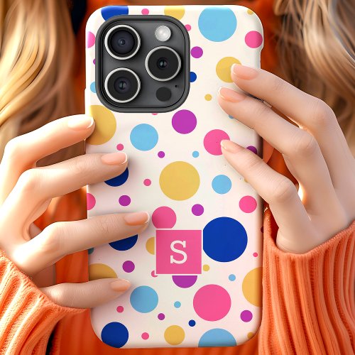 Bright Colorful Polka Dots Pattern Monogram iPhone 15 Case