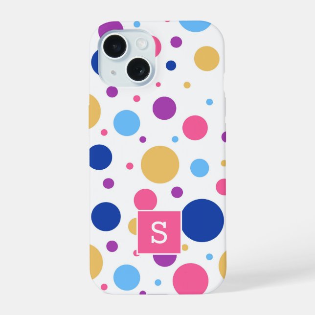 Bright Colorful Polka Dots Pattern Monogram Iphone Case (Back)