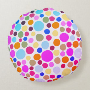 Bright Colorful Polka-dots Round Pillow