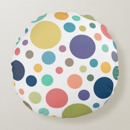 Bright Colorful Polka Dots Round Pillow