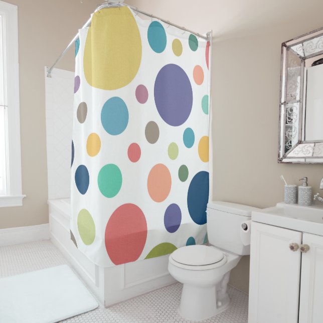 Bright Colorful Polka Dots Shower Curtain (In Situ)