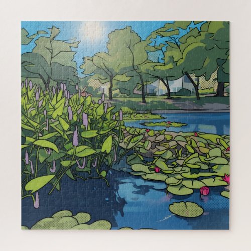 Bright Colorful Pop Art Koi Pond Illustration Jigsaw Puzzle