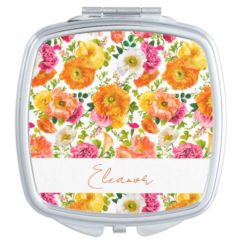 Bright Colorful Poppies Floral Personalized Compact Mirror
